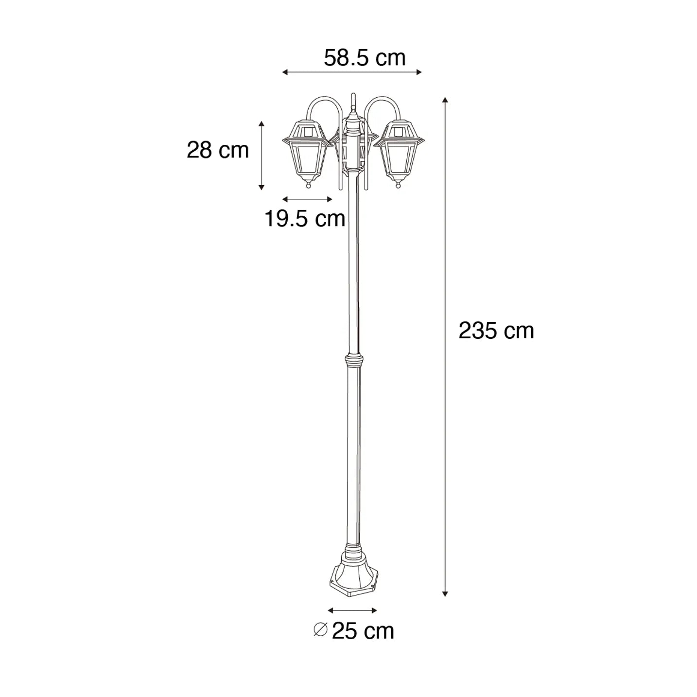 Lanterna exterior clássica preta 235 cm 3-luzes IP44 - Berta