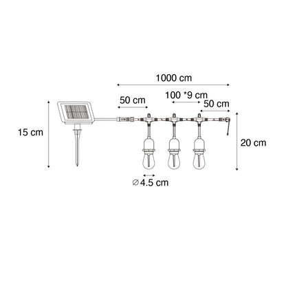 Luzes de corda exteriores 10m com LED 10 luzes solar - Russell