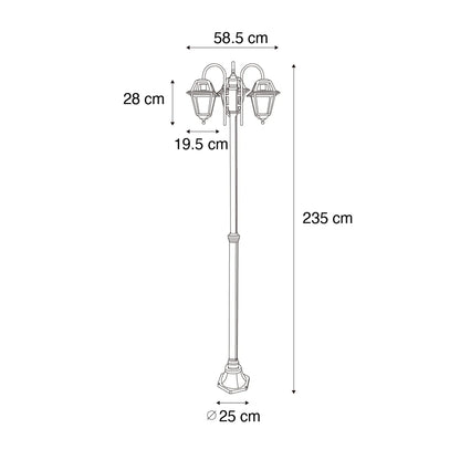 Lanterna exterior clássica preta 235 cm 3-luzes IP44 - Berta