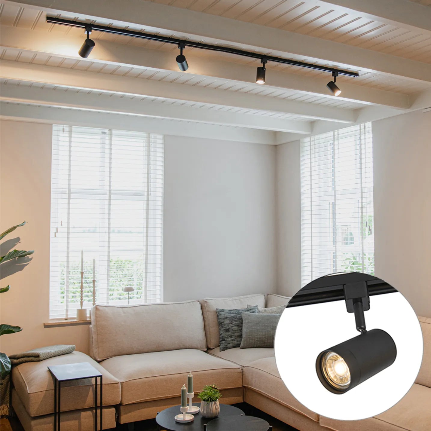 Sistema de iluminação de trilho moderno monofásico com 4 focos pretos - Iconic Jeana