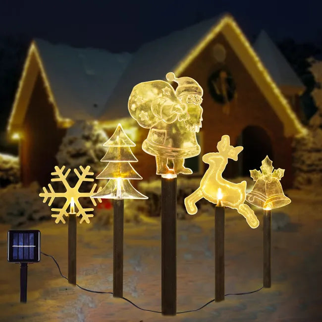 Luzes solares de estaca de Natal, conjunto de 5 luzes de Natal de paisagem à prova d'água, decorações de Natal para entrada de automóveis