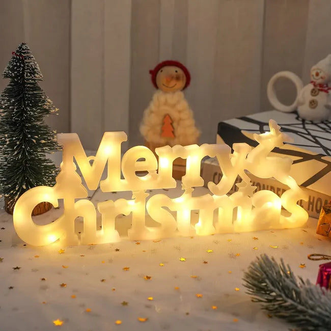 Decorações de Natal, Letras de Feliz Natal Luz LED para Festa de Natal Interior e Exterior Luz do Alfabeto de Natal (Branco Quente)
