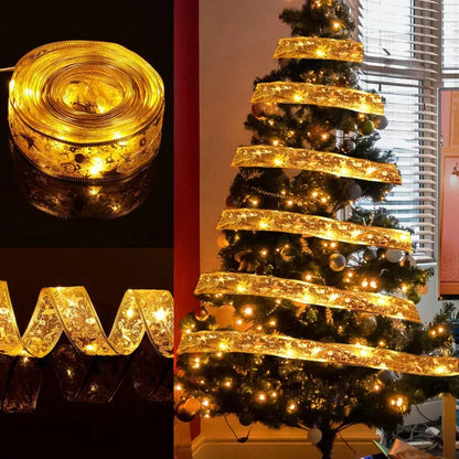 Luzes de corda de Natal de 10m, decorações para árvores de Natal, luzes de corda de fita dourada de Natal, decorações de Natal (branco quente)