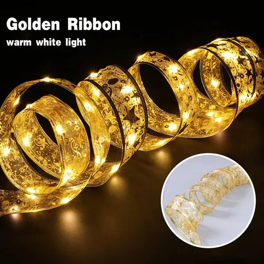 Luzes de corda de Natal de 10m, decorações para árvores de Natal, luzes de corda de fita dourada de Natal, decorações de Natal (branco quente)